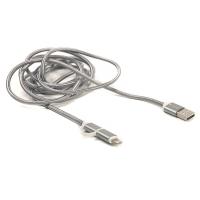 Дата кабель PowerPlant USB 2.0 AM to Lightning + Micro 5P 2.0m 2A cotton Фото