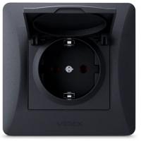 Розетка Videx BINERA 1ая с заземлением и крышкой черн Фото