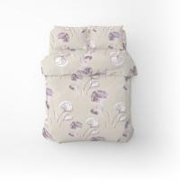 Постельное белье Home Line Гинко Белоба бежево-лиловый бязь полуторный Фото