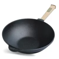Сковорода Brizoll чавунна WOK з дерев'яною ручкою 2,2 л 240х70 мм Фото