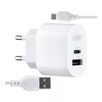 Зарядний пристрій XO L97 (1Type-C/1USB/2.4A) + USB - MicroUSB White Фото