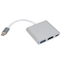 Концентратор Patron USB-C to HDMI + USB 3.0 + USB-C 0.1m silver Фото