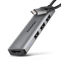 Концентратор AXAGON USB-C to 3xUSB-A + HDMI 0.15m gray Фото