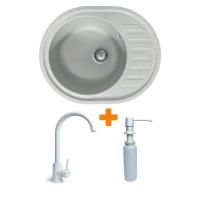 Мийка кухонна Adamant Ovum Old stone + змішувач + дозатор Фото