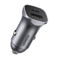 Зарядний пристрій Ugreen 1xUSB-C + 1xUSB 30W car adapter CD130 black Фото