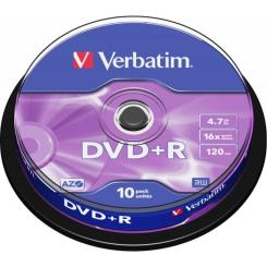 Диск DVD Verbatim 4.7Gb 16X CakeBox 10шт Silver Фото