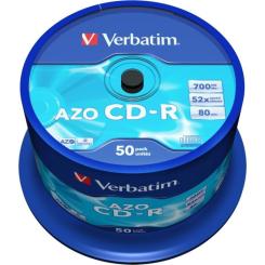 Диск CD Verbatim 700Mb 52x Cake box 50 Crystal AZO Фото