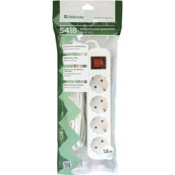 Сетевой удлинитель Defender S418 1.8 m 4 роз switch white Фото 3