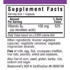 Витамин Bluebonnet Nutrition Ніацин (В3) 100мг, 90 вегетаріанських капсул Фото 1