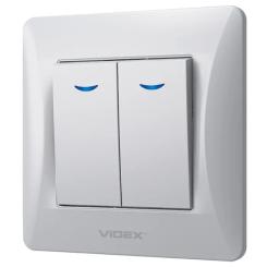 Выключатель Videx BINERA 2кл з підсвічуванням срібний Фото