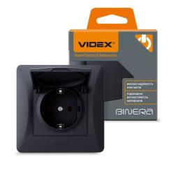 Розетка Videx BINERA 1ая с заземлением и крышкой черн Фото 3