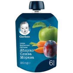 Детское пюре Gerber Яблоко Слива Морковь 90 г Фото