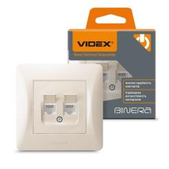 Компьютерная розетка Videx BINERA CAT6+CAT6 двойная кремова Фото 2