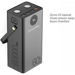 Батарея универсальная ColorWay 60 000 mAh Powerful PD/65W, QC/4.0, AFC, FCP, Blac Фото 1