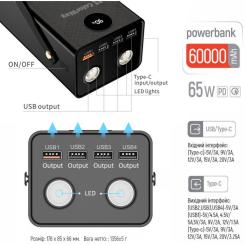 Батарея универсальная ColorWay 60 000 mAh Powerful PD/65W, QC/4.0, AFC, FCP, Blac Фото 2