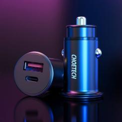 Зарядное устройство Choetech Car USB-A/USB-C 30W QC3.0/PD Фото 4