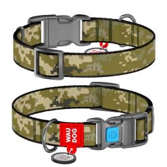 Ошейник для животных WAUDOG Nylon з QR-паспортом "Мілітарі" пластиковий фастек Фото