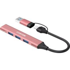 Концентратор Canyon hub DS-02 4in1 USB-A/C Pink Фото 1