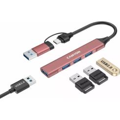 Концентратор Canyon hub DS-02 4in1 USB-A/C Pink Фото 2
