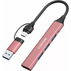 Концентратор Canyon hub DS-02 4in1 USB-A/C Pink Фото 4