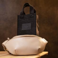 Сумка Grande Pelle Кожаная на пояс Бежевая Фото 9