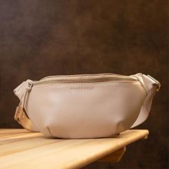Сумка Grande Pelle Кожаная на пояс Бежевая Фото 6