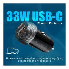 Зарядное устройство Promate drivegear-pd33 USB-C PD33W + USB-A QC3.0 Black Фото 2