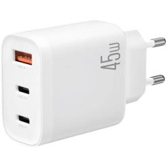 Зарядное устройство XO L117 2xUSB-C PD45W + 1xUSB-A QC3.0 White Фото 1