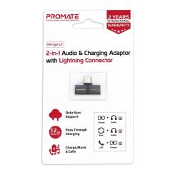 Переходник Promate Lightning M to 2xLightning F Audiо + Charge Фото 5