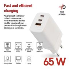 Зарядное устройство EMOS V05G65 1xUSB-A + 2xUSB-C PD65W GaN Фото 2