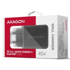 Зарядное устройство AXAGON 1xUSB QC4.0 + 1xUSB-C PD45W PPS black Фото 1