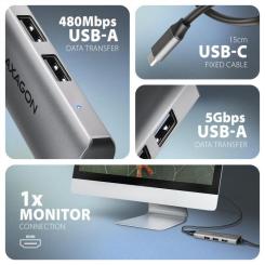 Концентратор AXAGON USB-C to 3xUSB-A + HDMI 0.15m gray Фото 2