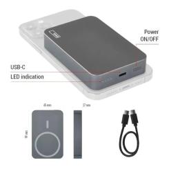 Батарея универсальная EMOS 10000mAh WI1046, 20W, Wireless, grey Фото 10