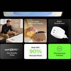 Зарядное устройство Belkin 2xUSB-C PD50W GaN PPS white Фото 8