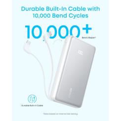 Батарея универсальная Anker 20000mAh 22.5W Built-In USB-C Cable White Фото 1