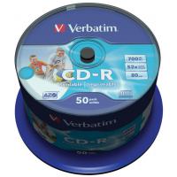 Диск CD Verbatim 700Mb 52x Cake box Wide Inkjet Printable 50шт Фото