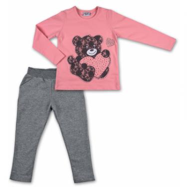 Набор детской одежды Breeze кофта и брюки розовый c серым меланж с мишкой Фото