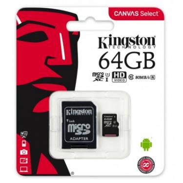 Карта памяти Kingston 64GB microSDXC class 10 UHS-I Canvas Select Фото 2