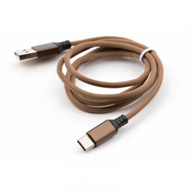 Дата кабель Vinga USB 2.0 AM to Type-C nylon 1m brown Фото 1