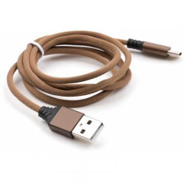 Дата кабель Vinga USB 2.0 AM to Type-C nylon 1m brown Фото 2