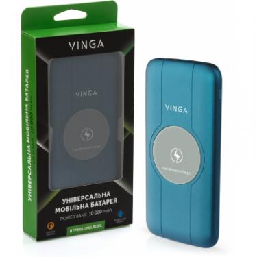Батарея универсальная Vinga 10000 mAh Wireless QC3.0 PD soft touch blue Фото 4