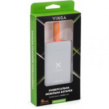 Батарея универсальная Vinga 10000 mAh SuperQC soft touch w/cable 22.5W dark gr Фото 8