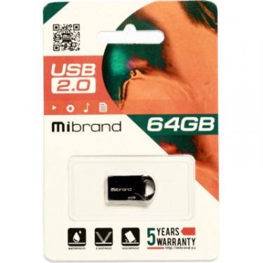USB флеш накопитель Mibrand 64GB Hawk Black USB 2.0 Фото 1
