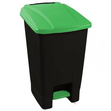 Контейнер для мусора Planet Household з педаллю чорний із зеленим 70 л Фото