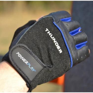 Перчатки для фитнеса PowerPlay 9058 Thunder чорно-сині L Фото 1