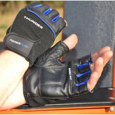 Перчатки для фитнеса PowerPlay 9058 Thunder чорно-сині L Фото 3