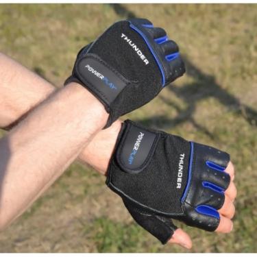 Перчатки для фитнеса PowerPlay 9058 Thunder чорно-сині L Фото 5