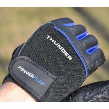 Перчатки для фитнеса PowerPlay 9058 Thunder чорно-сині L Фото 7