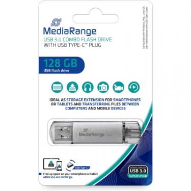 USB флеш накопитель Mediarange 128GB Silver USB 3.0 / Type-C Фото 1