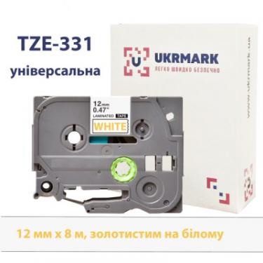 Лента для принтера этикеток UKRMARK B-T331P, ламінована, 12мм х 8м, gold on white, ана Фото
